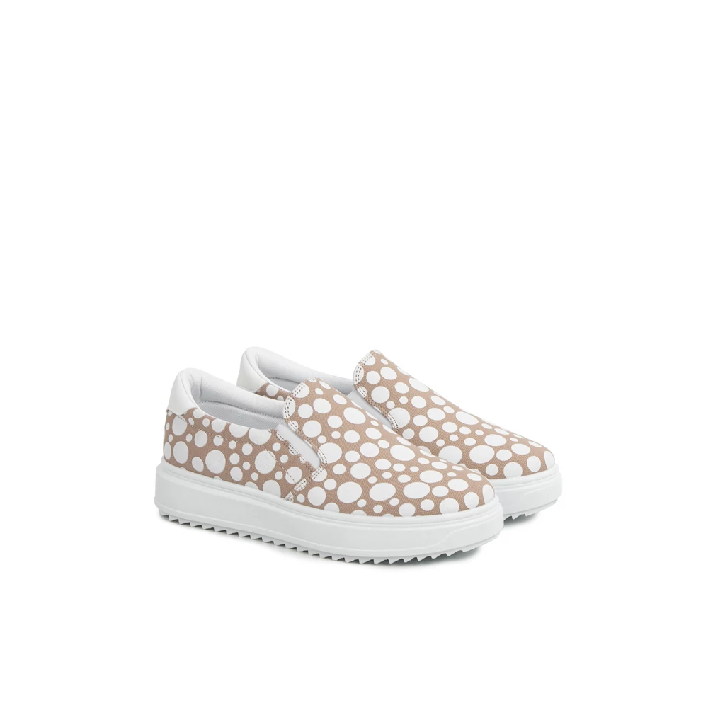 YESMILE Bézs-Fehér Pöttyös Enyhén Platformos Talpú Sneaker