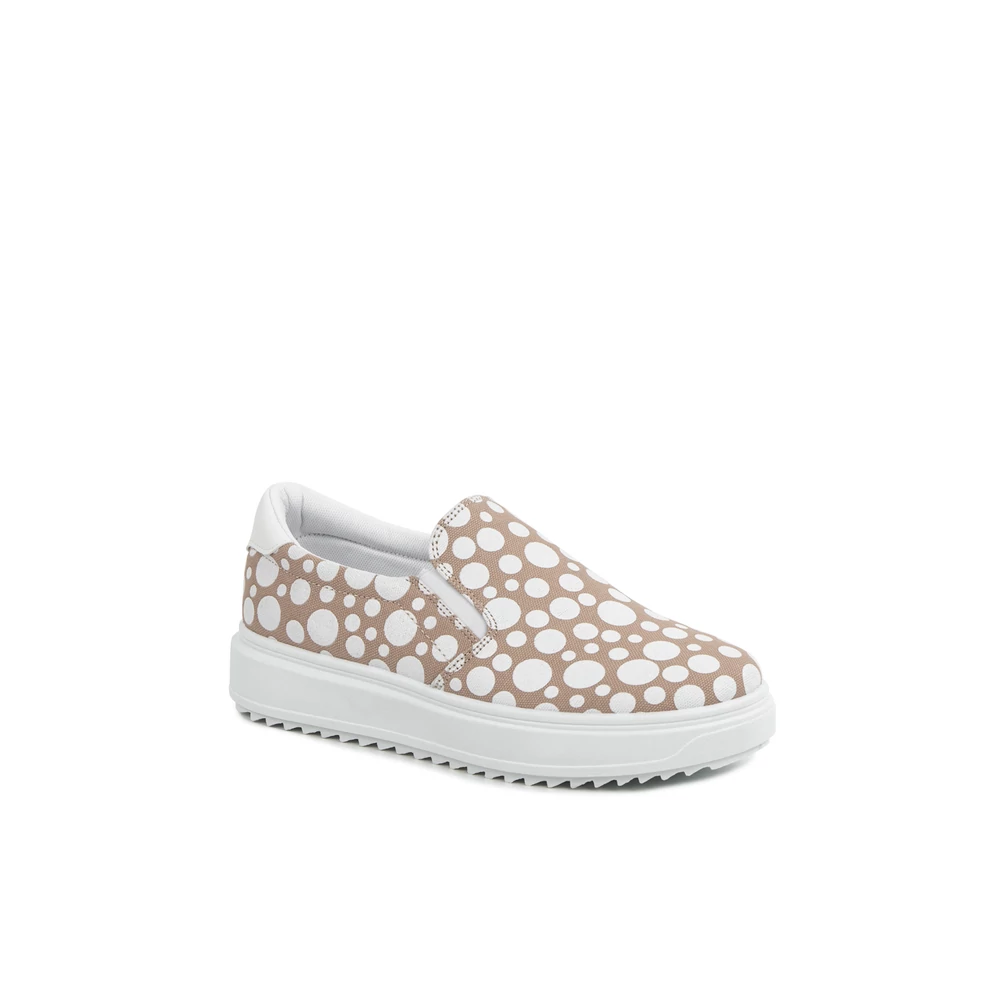 YESMILE Bézs-Fehér Pöttyös Enyhén Platformos Talpú Sneaker