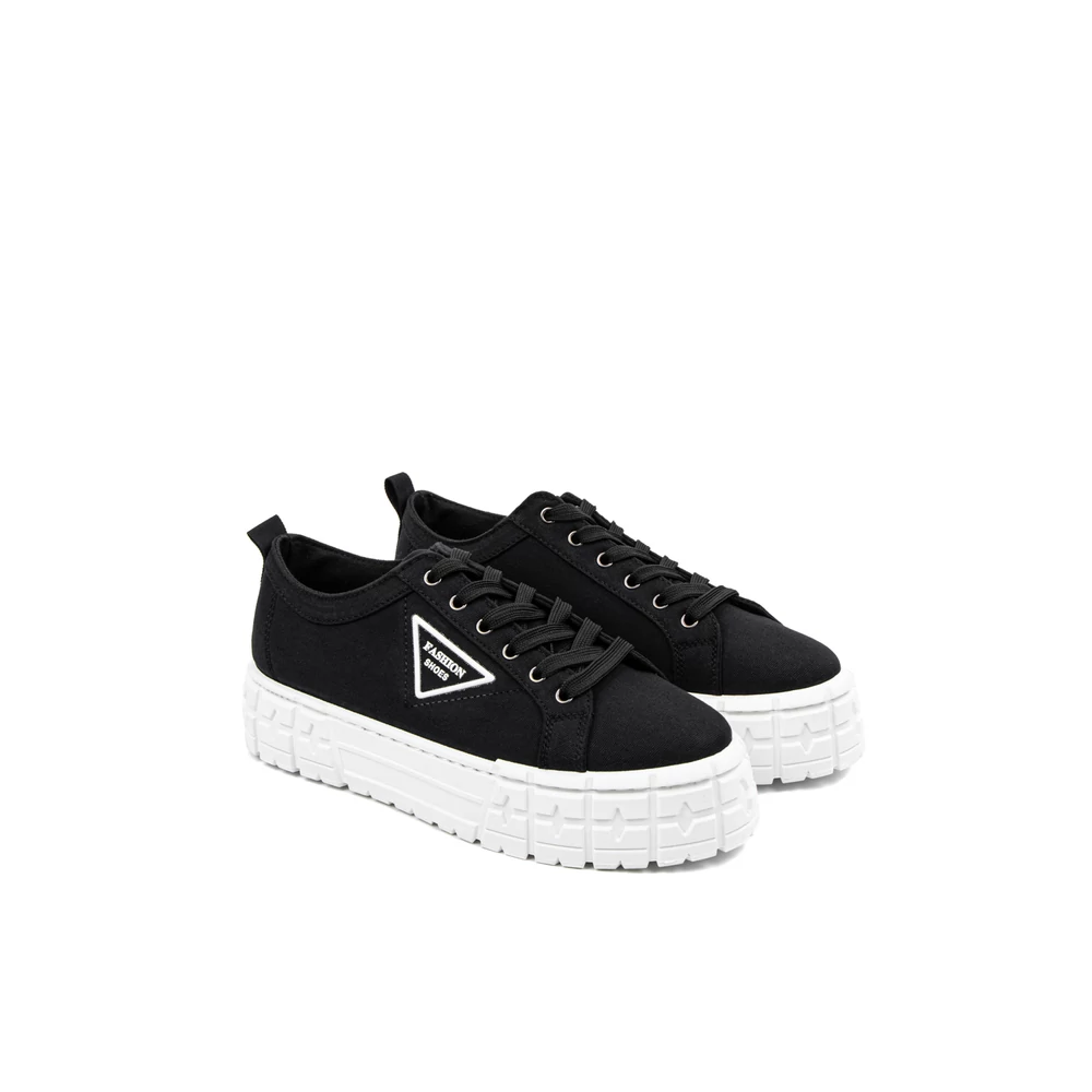 YESMILE Fekete Platformos Talpú Vászon Női Sneaker