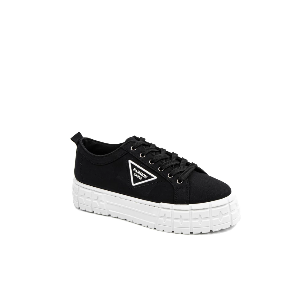 YESMILE Fekete Platformos Talpú Vászon Női Sneaker