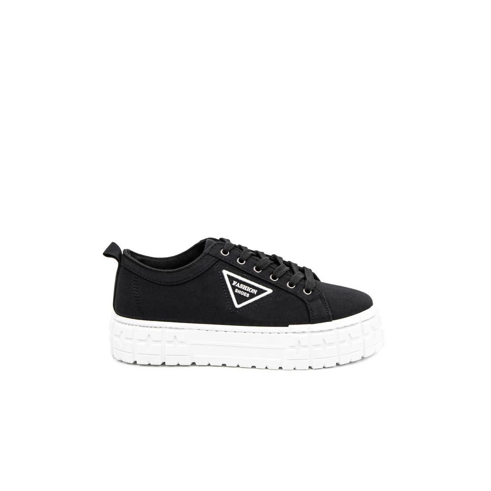 YESMILE Fekete Platformos Talpú Vászon Női Sneaker
