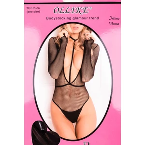 Fekete  Mélyen Dekoltált Necc Bodystocking