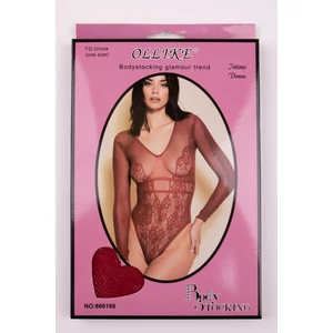 Piros Átlátszó Csipke Body Stocking