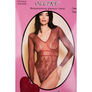 Piros Átlátszó Csipke Body Stocking