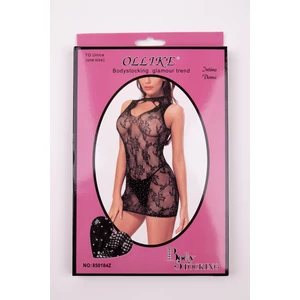 Ollike Fekete Áttetsző Csipke Bodystocking Csillogó Kövekkel