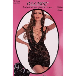 Fekete Mélyen Dekoltált Csillogó Bodystocking