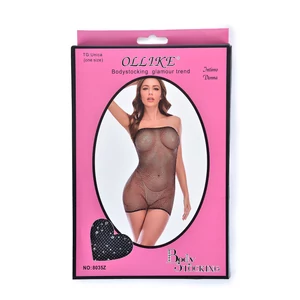 Ollike Fekete Áttetsző Csipke Bodystocking Csillogó Kövekkel