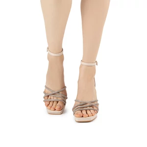 Bosido Bézs Műbőr Strasszköves Blokksarkú Szandál 