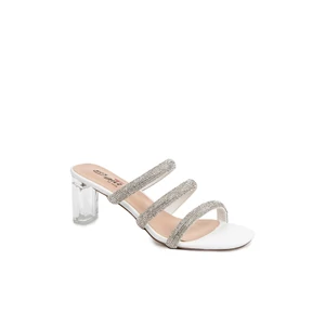 YESMILE Fehér Színű Csillogó Köves Pántú Női Papucs 