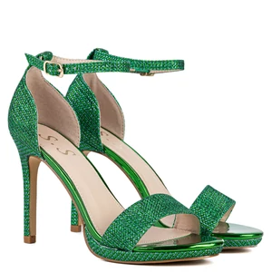 Zöld Csillogó Magassarkú Szandál