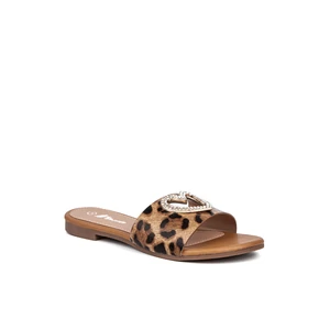 Bosido Leopárd Mintás Műbőr Papucs Strasszköves Szív Díszítéssel