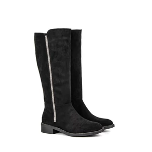 Bosido Fekete Művelúr Csizma Strasszkövekkel