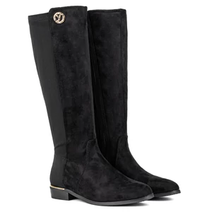 Yesmile Fekete Színű Művelúr Női Magasszárú Csizma Arany Kiegészítőkkel