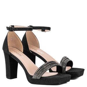 Comer Fekete Csillogó Alkalmi Blokksarkú Bokapántos Szandál