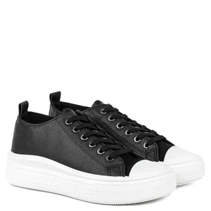 Fekete Vastagtalpú  Műbőr Női Tornacipő Fekete Vastagtalpú  Műbőr Női Tornacipő