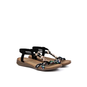 Fekete Mintás Gyöngyös Női Szandál