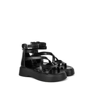 Next Step Fekete Műbőr Platformos Szandál