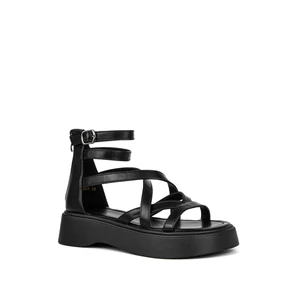 Next Step Fekete Műbőr Platformos Szandál