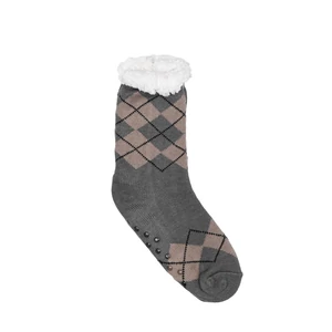 Ollike Világosbarna-Szürke Kockás Mintás Bélelt Téli Hosszúszárú Férfi Zokni