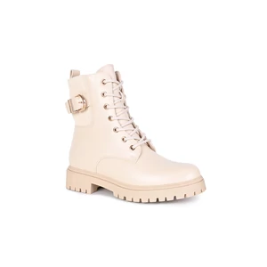 Weide Bézs Műbőr Bakancs Fűzővel és Csattal Weide Bézs Műbőr Bakancs Fűzővel és Csattal