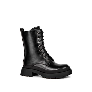 Yesmile Fekete Műbőr Bakancs Fűzővel