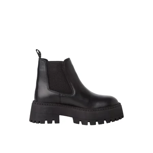 Tamaris Fekete Chelsea Stílusú Bőr Bokacsizma