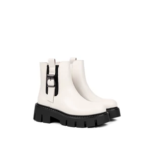 Yesmile Bézs-Fekete Chelsea Stílusú Csatos Bokacsizma