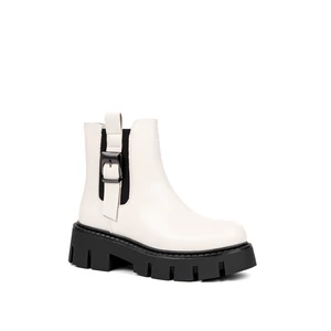 Yesmile Bézs-Fekete Chelsea Stílusú Csatos Bokacsizma