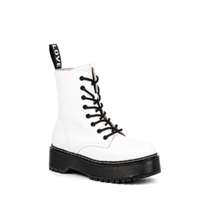 Yesmile Fehér-Fekete Fűzős Műbőr Bakancs Yesmile Fehér-Fekete Fűzős Műbőr Bakancs