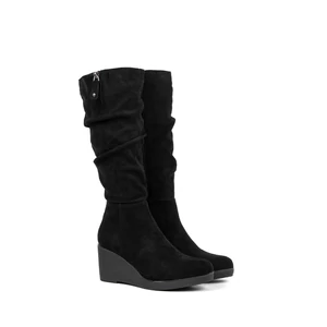 Small Swan Fekete Művelúr Magassarkú Térdcsizma