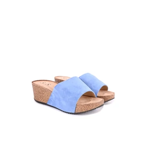 Kék Platform Művelúr Papucs Magasított Sarokkal