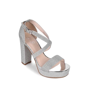 Ezüst Színű Csillogó Alkalmi Blokksarkú Bokapántos Szandál