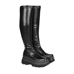 Bosido Fekete Enyhén Bélelt Műbőr Platformos Térdcsizma