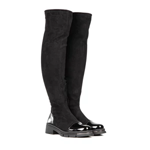 Fekete Művelúr Csizma Lakk Berakással