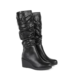 Small Swan Fekete Műbőr Magassarkú Térdcsizma