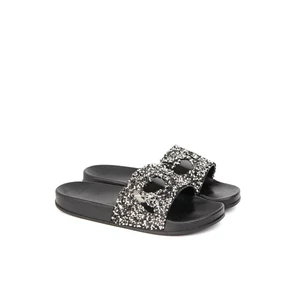 Fekete Kövekkel Díszített Női Papucs