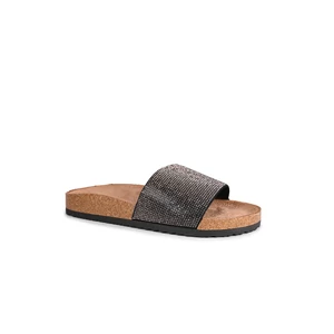 Fekete-Bronz Strasszköves Papucs