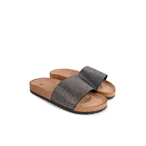 Fekete-Bronz Strasszköves Papucs