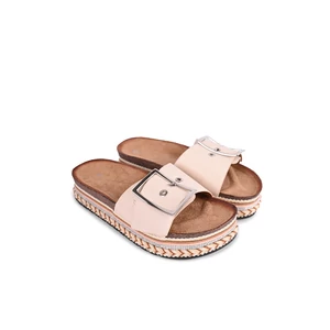 Bézs Műbőr Állítható Platformos Papucs