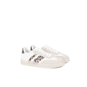 Fehér-Bézs Leopárd Mintás Női Sneaker