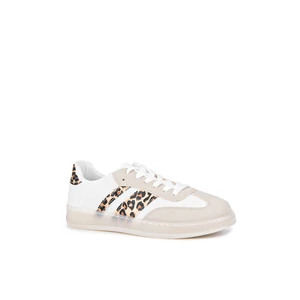 Fehér-Bézs Leopárd Mintás Női Sneaker