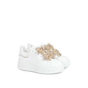 Fehér-Arany Színű Sneaker Strasszköves Masni Dísszel