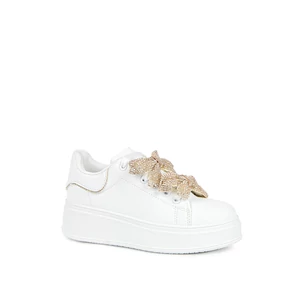 Fehér-Arany Színű Sneaker Strasszköves Masni Dísszel