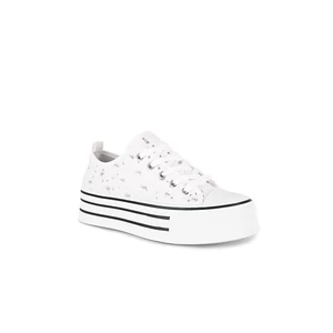 Fehér-Ezüst Csillámos Vászon Női Tornacipő Platformos Talppal Fehér-Ezüst Csillámos Vászon Női Tornacipő Platformos Talppal