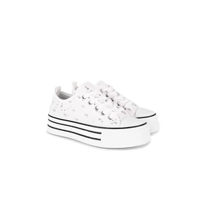 Fehér-Ezüst Csillámos Vászon Női Tornacipő Platformos Talppal Fehér-Ezüst Csillámos Vászon Női Tornacipő Platformos Talppal