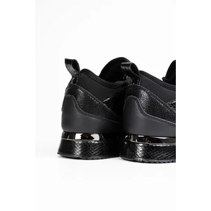 Fekete Színű Műbőr Kígyóbőr Mintás Női Sneaker Cipő