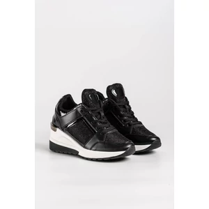 Fekete Műbőr/PVC Női Sneaker Rejtett Sarokkal