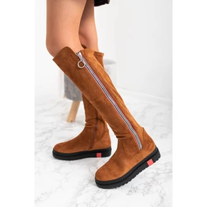 Világosbarna Cipzáras Magasszárú Csizma