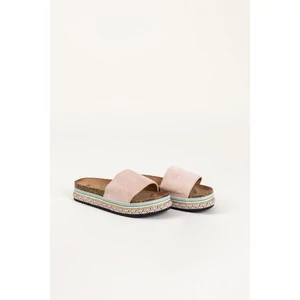 Világos Rózsaszín Platformos Művelúr Pántú Fonott Talpú Papucs