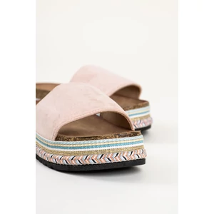 Világos Rózsaszín Platformos Művelúr Pántú Fonott Talpú Papucs